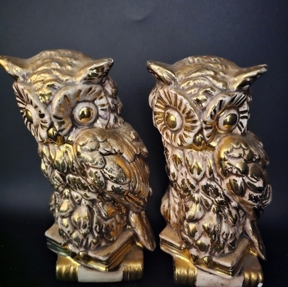 Vintage porcelain gilt owl figurines - Picture 3 of 10